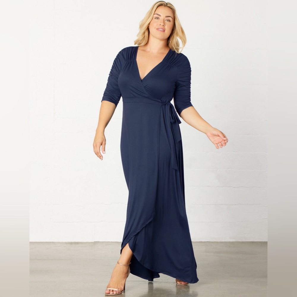 Kiyonna Maxi Wrap Dress Meadow Dream Navy 4X NWT